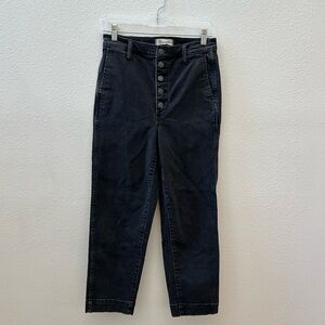 MADEWELL button fly wide leg crop black jean